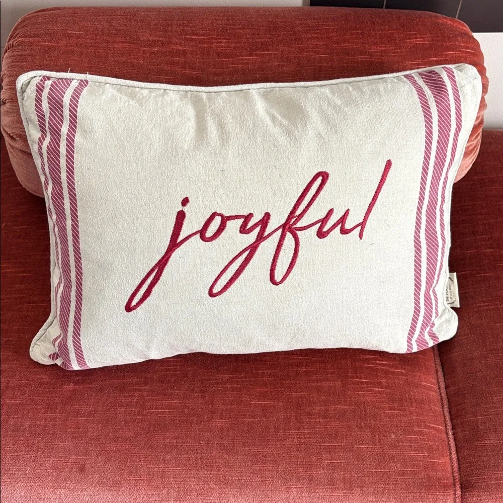 Prairie Rachel Ashwell Joyful Embroidered Holiday Throw Pillow Red Natural 18x11